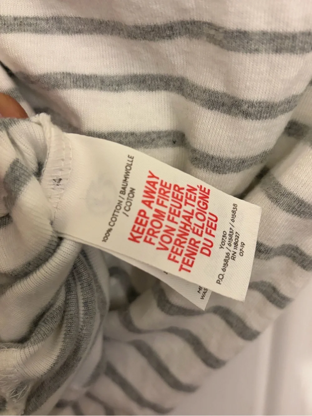 Baby Boden Gray & White Striped One-Piece with Blue Trim